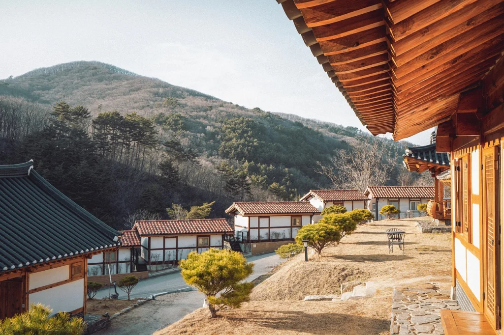 Traditional Korean village nestled in mountains showing hidden tourism destinations
